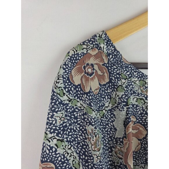 Loft Outlet Top Women's Size XL Blue Floral Bow Short Ruffle Sleeve Blouse Shirt - Picture 5 of 14